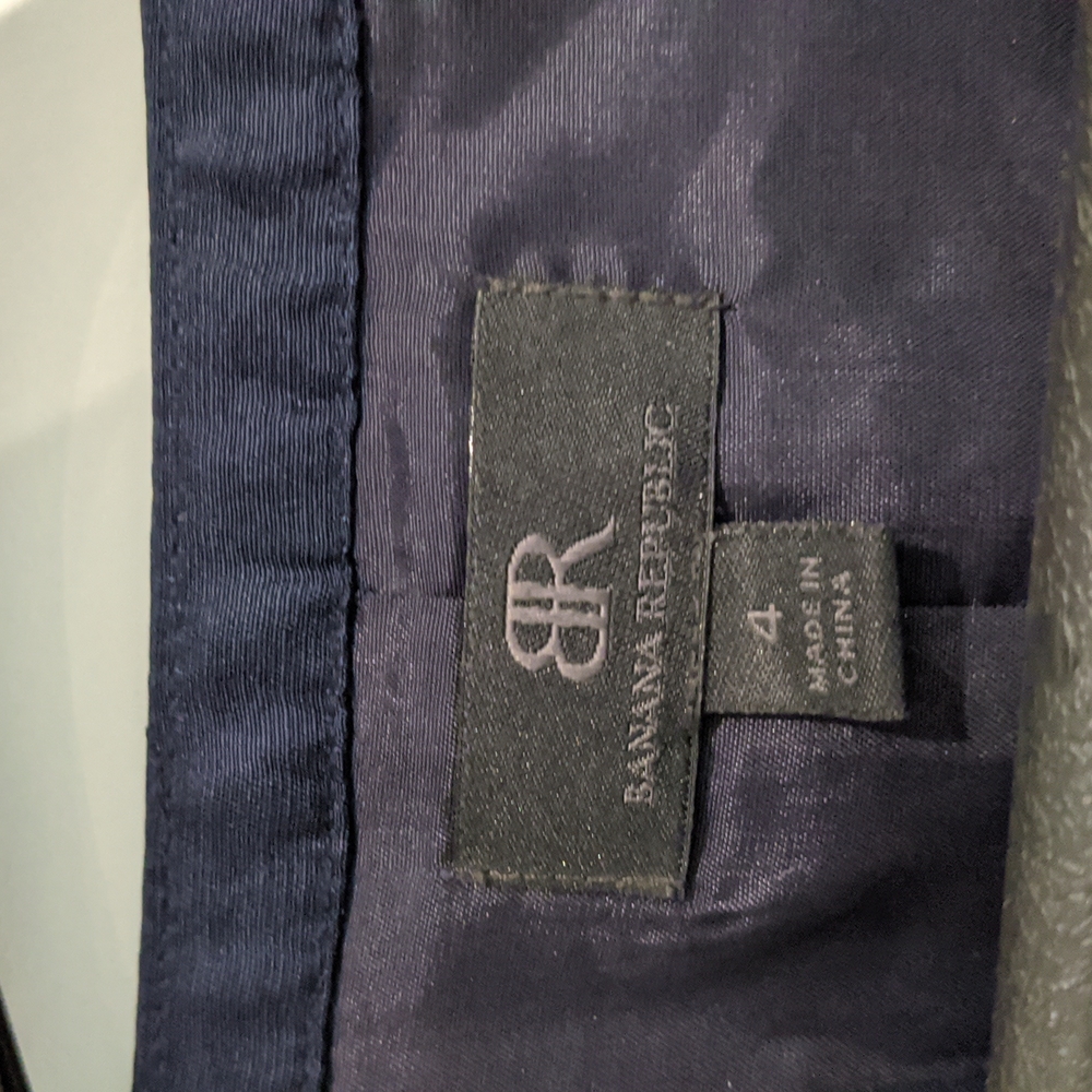 Banana Republic embellished neckline, navy satin, lined A-line dress, size 4 - Picture 3 of 4